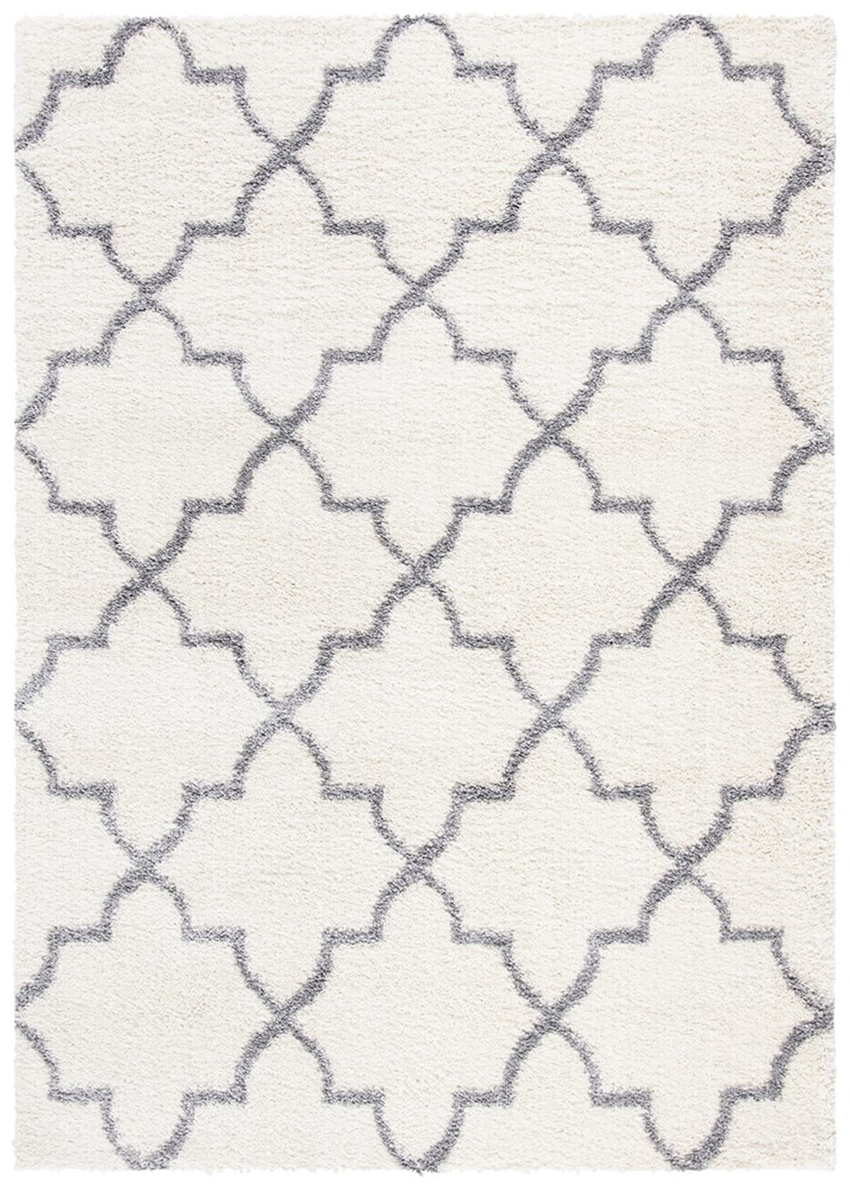 Gray Geometric Hand-Knotted Shag Rug, 5' x 7'