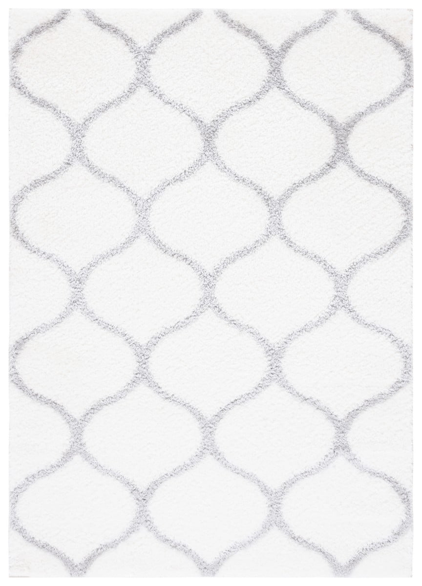 Gray and White Geometric Shag Area Rug, 4' x 6'