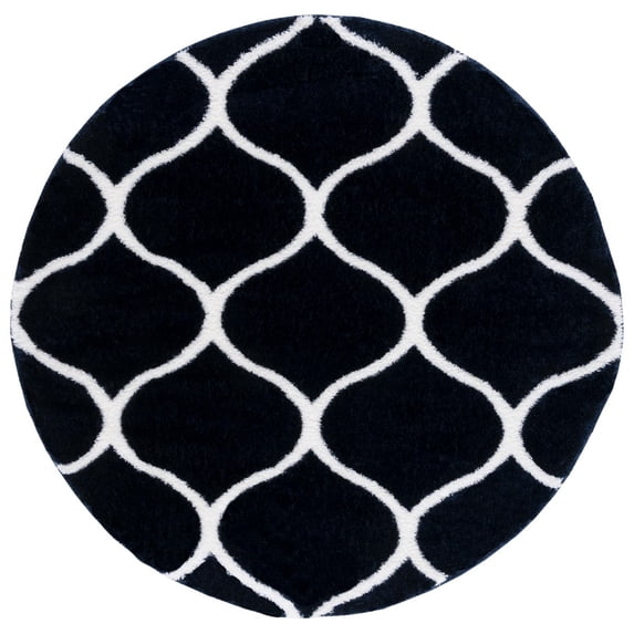 SAFAVIEH Tahoe Thelma Quatrefoil Shag Area Rug, 6'7" x 6'7" Round, Navy/White