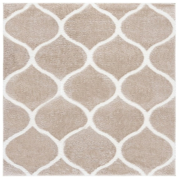 SAFAVIEH Tahoe Thelma Quatrefoil Shag Area Rug, 6'7" x 6'7" Square, Beige/White