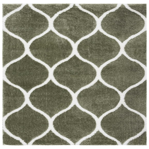 SAFAVIEH Tahoe Thelma Geometric Shag Area Rug, Sage/White, 6'7" x 6'7" Square