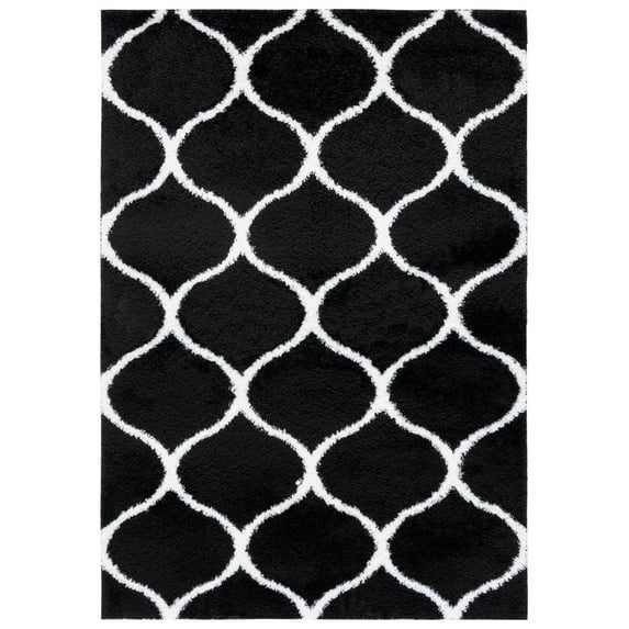 SAFAVIEH Tahoe Thelma Quatrefoil Shag Area Rug, 6'7" x 8'7", Black/White
