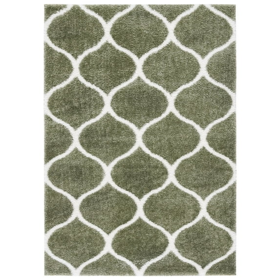SAFAVIEH Tahoe Thelma Quatrefoil Shag Area Rug, 6'7" x 8'7", Sage/White