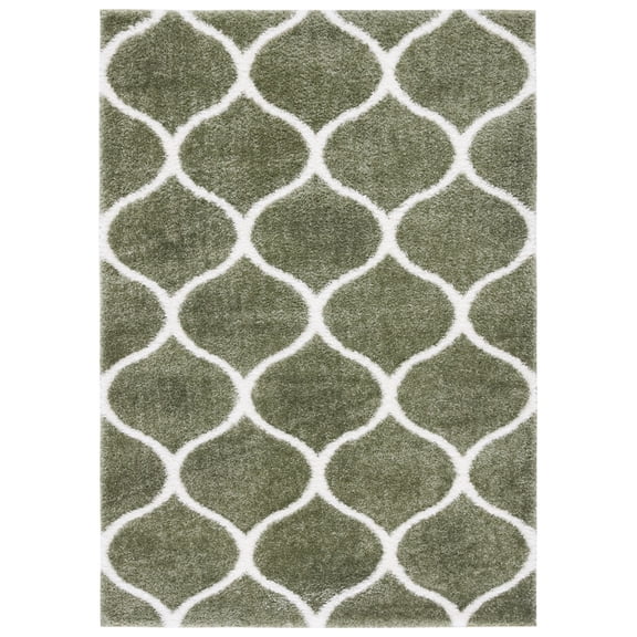 SAFAVIEH Tahoe Thelma Quatrefoil Shag Area Rug, 9' x 12', Sage/White