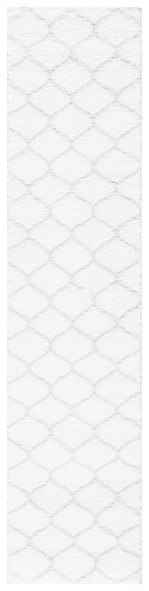 Gray and White Geometric Shag Runner Rug