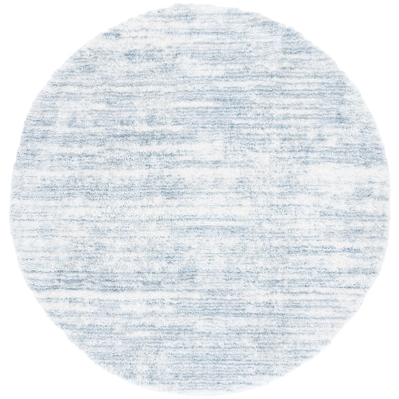 SAFAVIEH Tahoe Trudi Distressed Shag Area Rug, Blue/Ivory, 6'7" x 6'7" Round