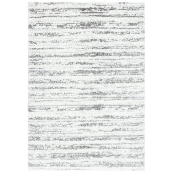 SAFAVIEH Tahoe Tyson Striped Shag Area Rug, Ivory/Dark Gray, 4' x 6'