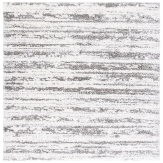 SAFAVIEH Tahoe Tyson Striped Shag Area Rug, Ivory/Dark Gray, 6'7" x 6'7" Square
