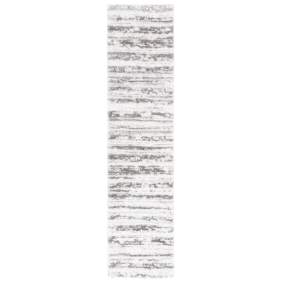 SAFAVIEH Tahoe Tyson Striped Shag Runner Rug, Ivory/Dark Gray, 2' x 8'