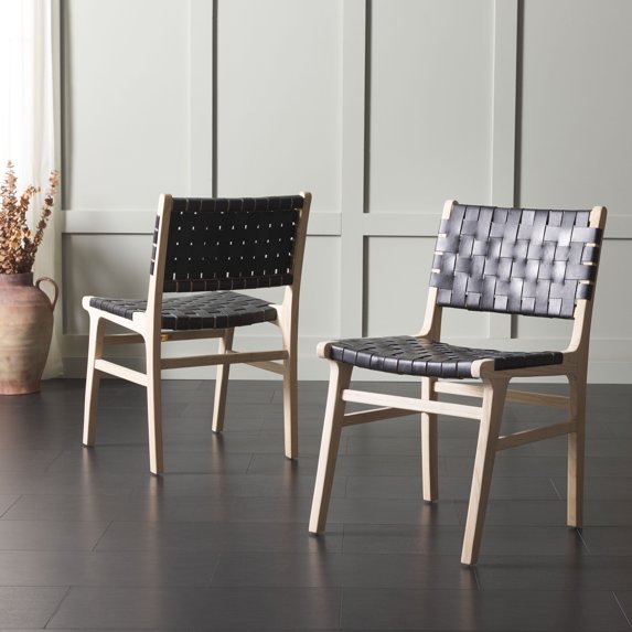 SAFAVIEH Taika Contemporary Leather Solid Dining Side Chair, Black/Light Natural (Set of 2)