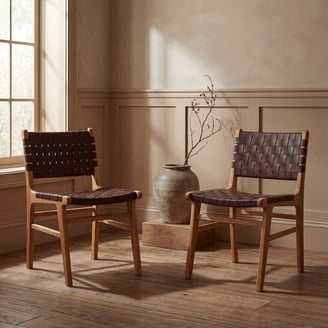 Safavieh, Taika Woven Leather Dining Chair, Set of 2, Cognac