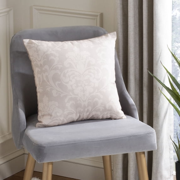 SAFAVIEH Talie 16" x 16" Faded Damask Plush Pillow, Camel/Ivory