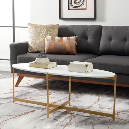 SAFAVIEH Taliyah Glam Oval Coffee Table, White/Gold