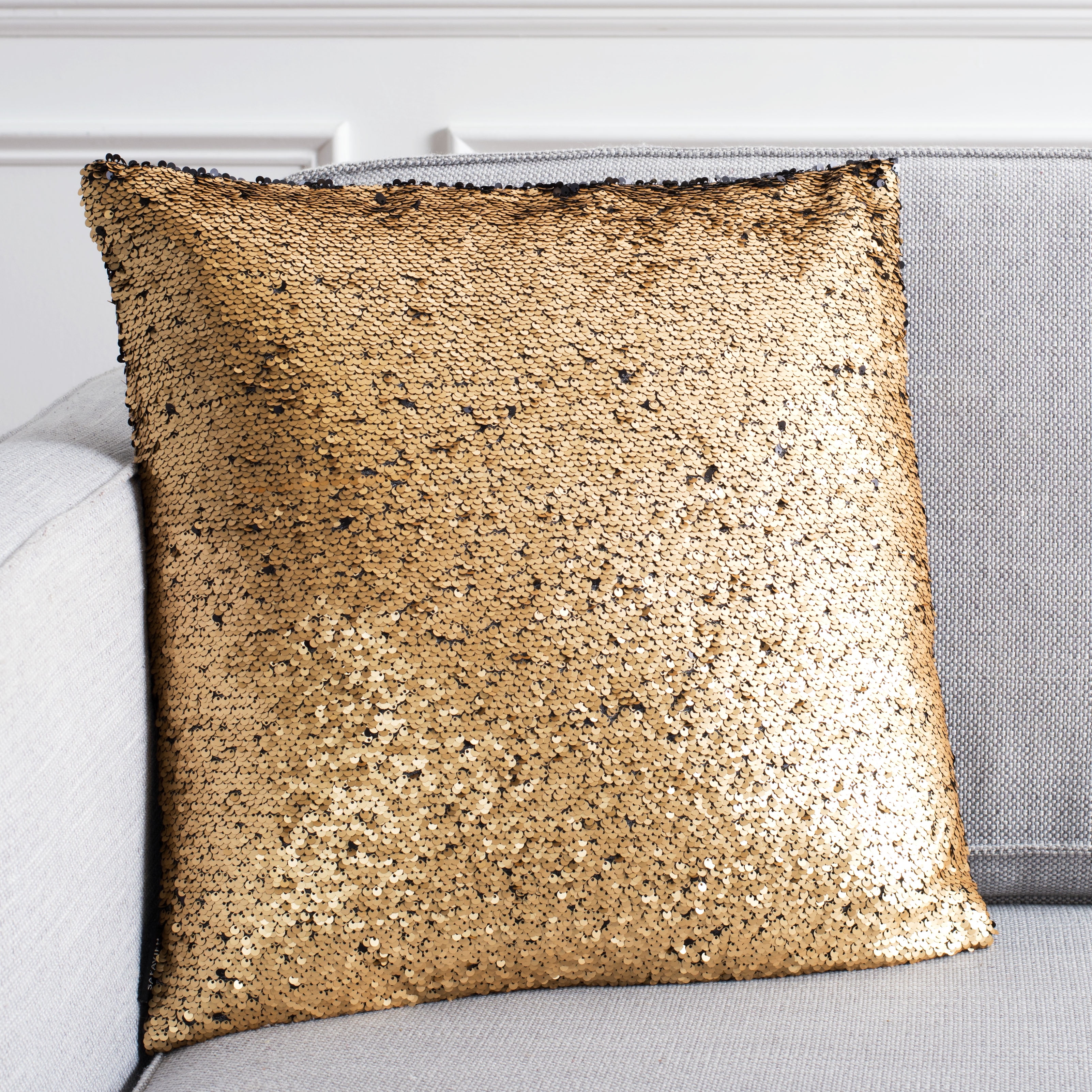 Gold and Black Sequined 18" Square Throw Pillow
