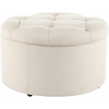 SAFAVIEH Tanisha Round Shoe Storage Ottoman, Off-White/Floral