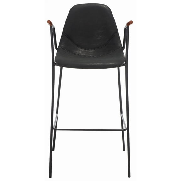 SAFAVIEH Tanner Mid-Century 42" Tufted Barstool with Footrest, Black Body/Walnut Armrest