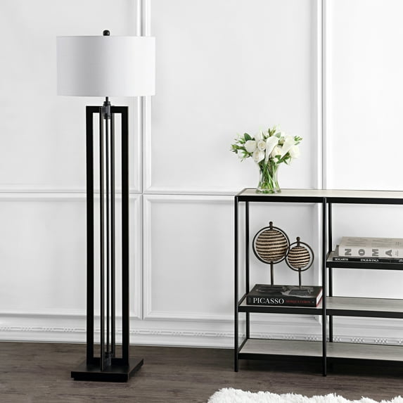 SAFAVIEH Tanya 59 in. H Mid-Century Tower Column Floor Lamp, Black