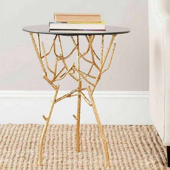 SAFAVIEH Tara 22.5 in. H Branched Glass Top Accent Table, Gold/Black