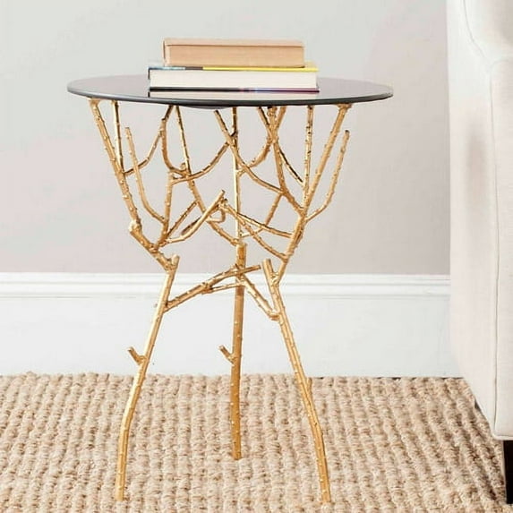 SAFAVIEH Tara 22.5 in. H Branched Glass Top Accent Table, Gold/Black
