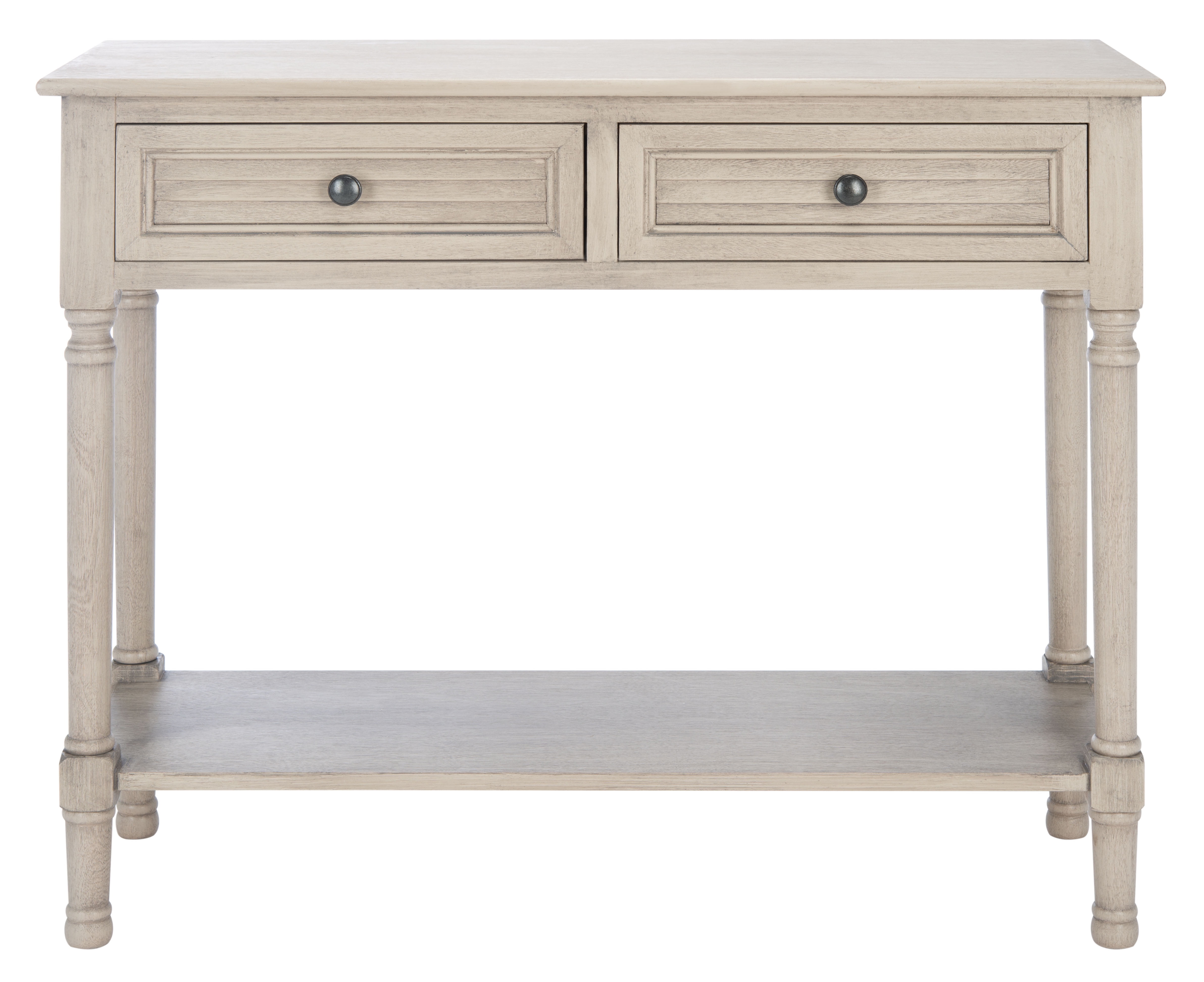 Greige Wood and Metal 2-Drawer Console Table