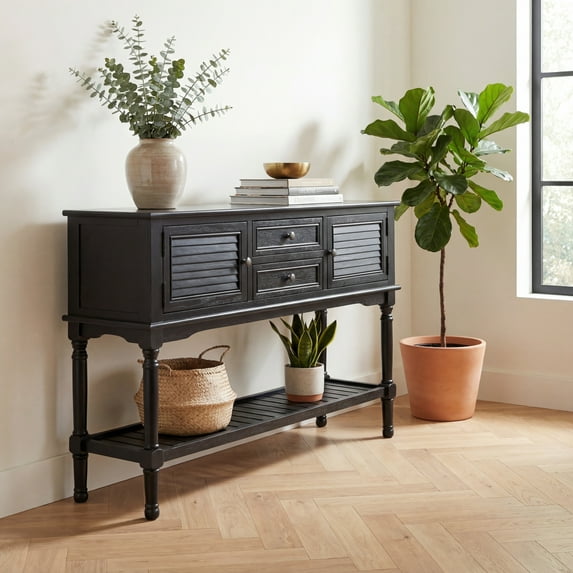 SAFAVIEH Tate 2-Drawer Rectangle Console Table, Black