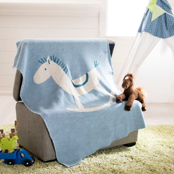 SAFAVIEH Tater Trot The Rocking Horse 32" x 40" Baby Throw, Light Blue