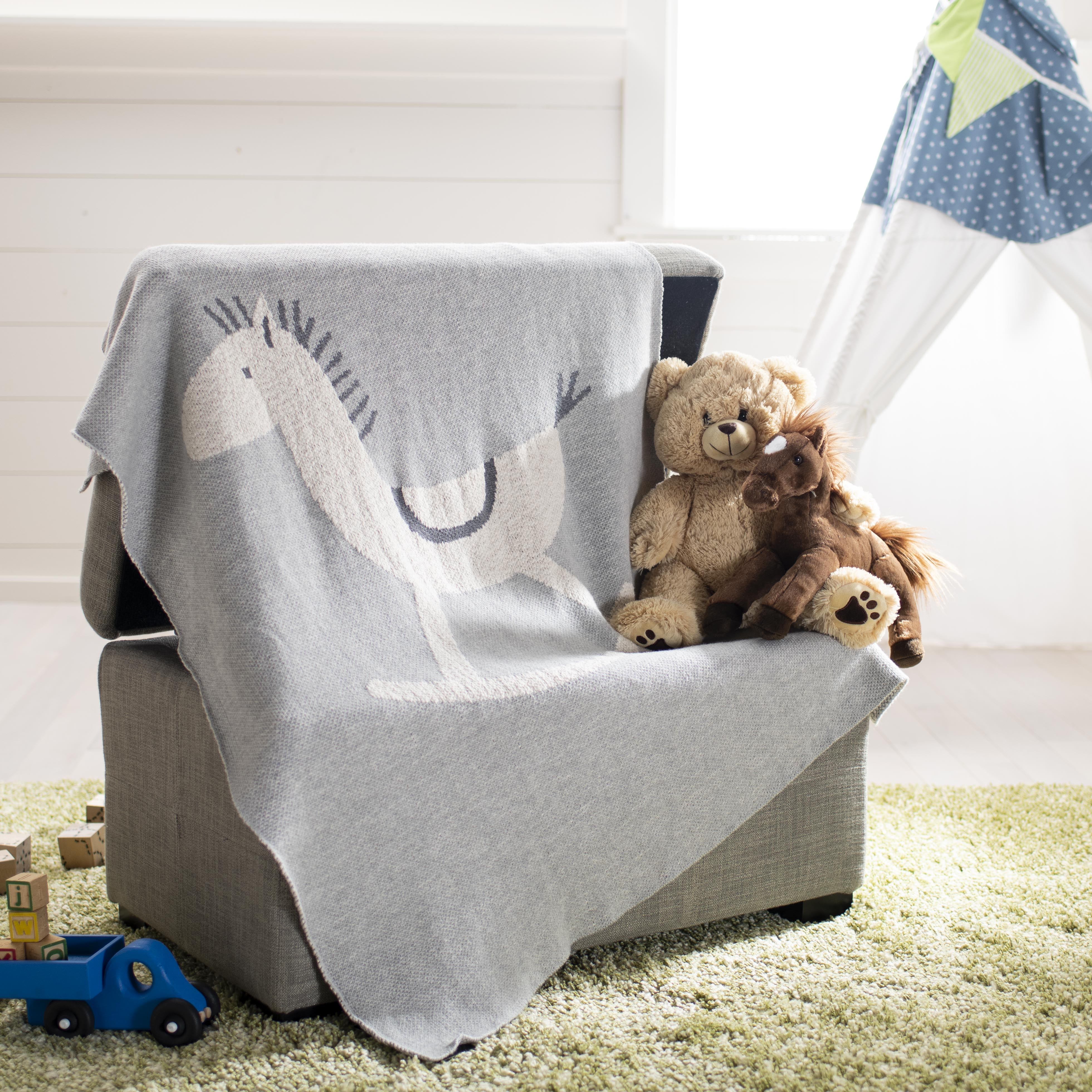 Gray Cotton and Faux Fur Baby Throw Blanket