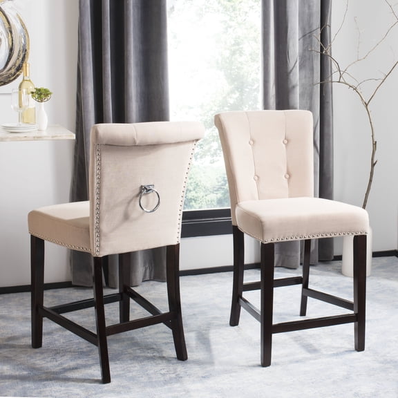 SAFAVIEH Taylor 26 in. H Modern Counter Stool with Ring, Beige, Set of 2