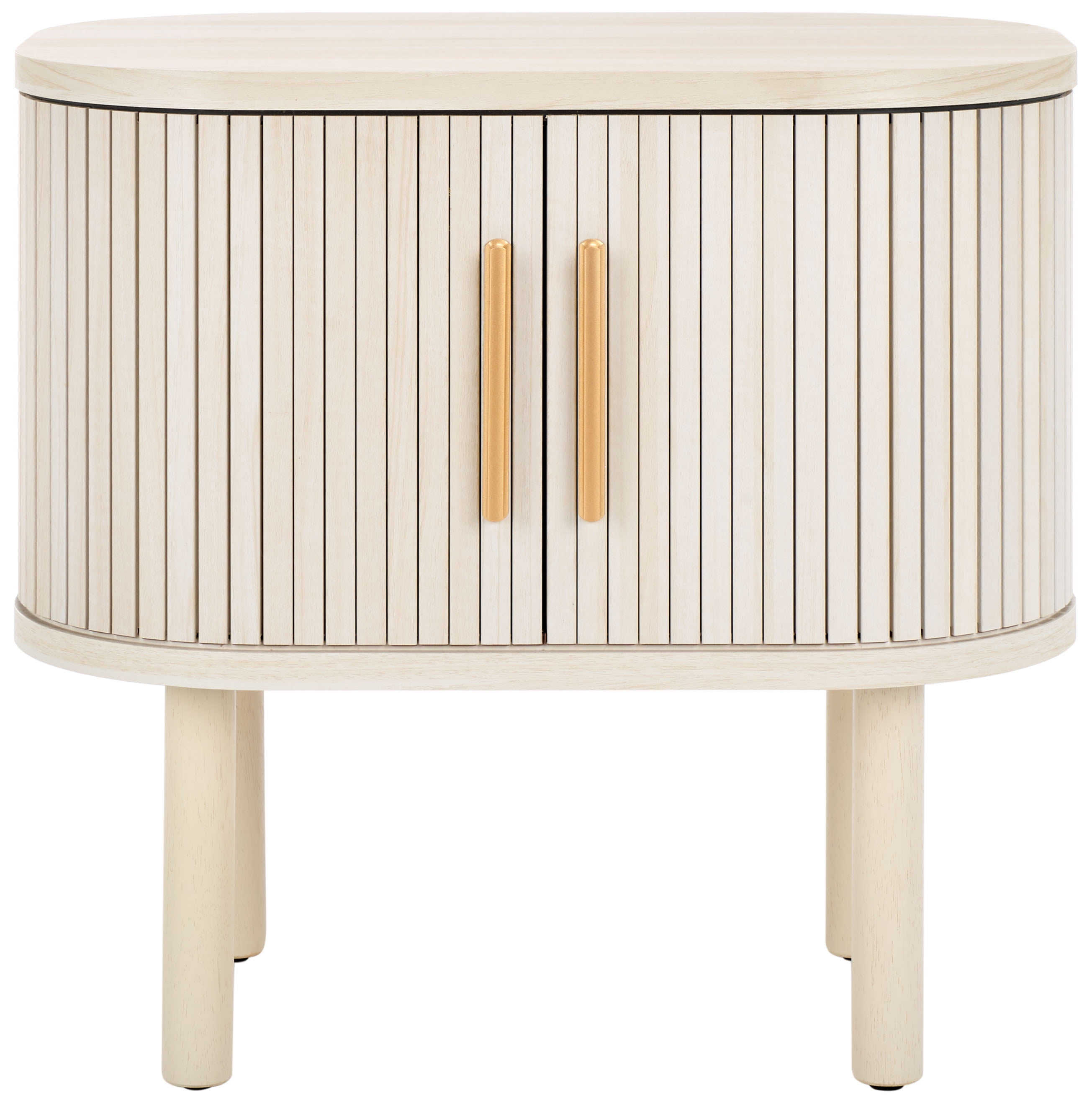 SAFAVIEH Tealla Contemporary Tambour Door Nightstand,Bleached White/Gold
