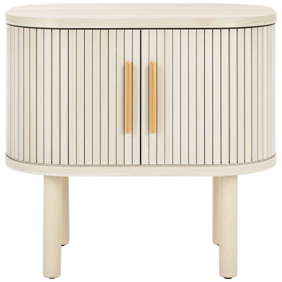 SAFAVIEH Tealla Contemporary Tambour Door Nightstand,Bleached White/Gold