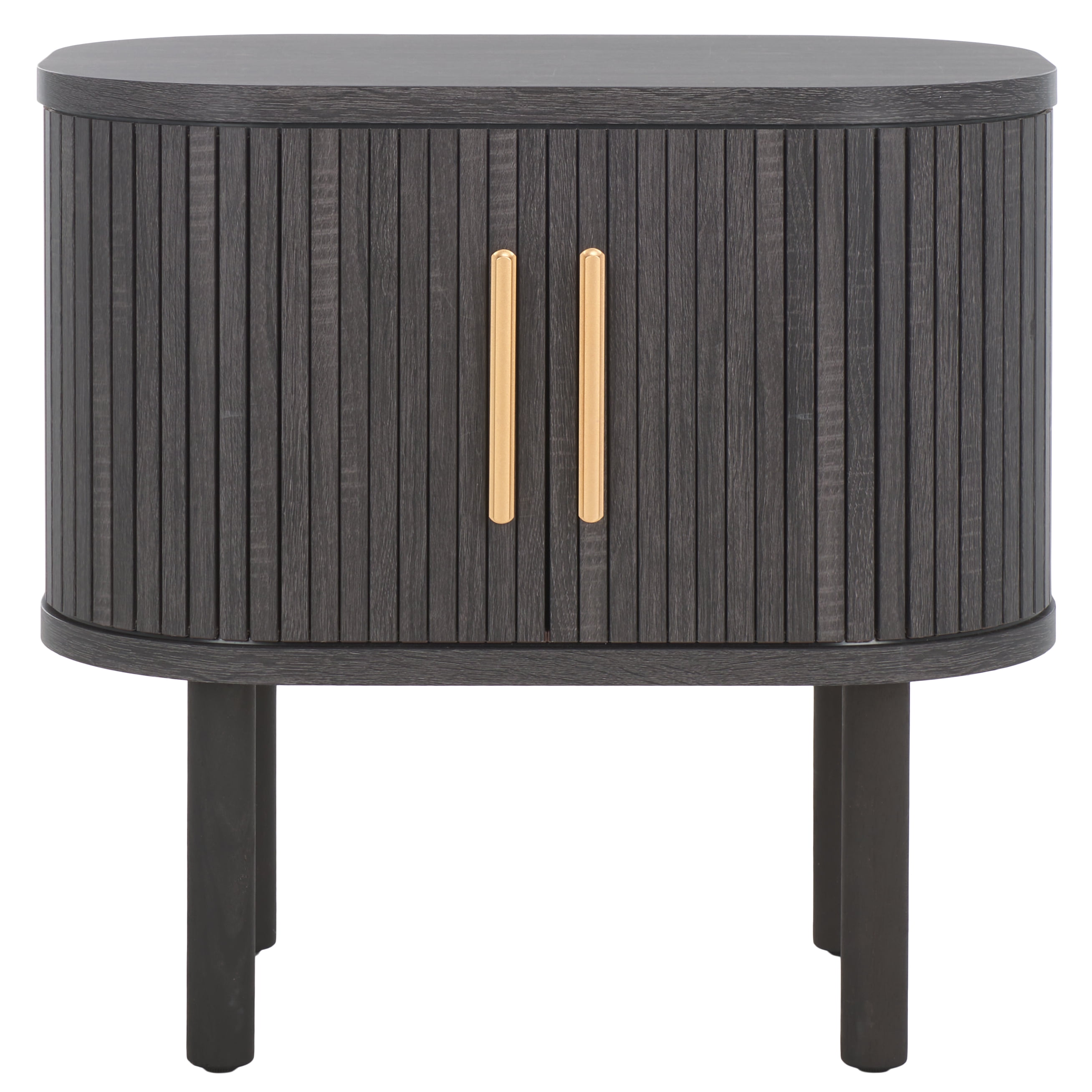 SAFAVIEH Tealla Contemporary Tambour Door Nightstand,Distressed Black/Gold