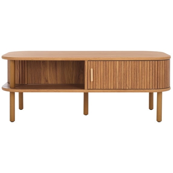 SAFAVIEH Tealla Modern 2 Door Wood Coffee Table, Oak/Gold