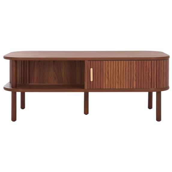 SAFAVIEH Tealla Modern 2 Door Wood Coffee Table, Walnut/Gold
