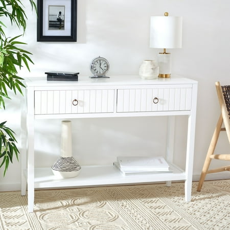 SAFAVIEH Tegan Contemporary White Wood Console Table with Drawer (42 in. W x 14 in. D x 31 in. H)