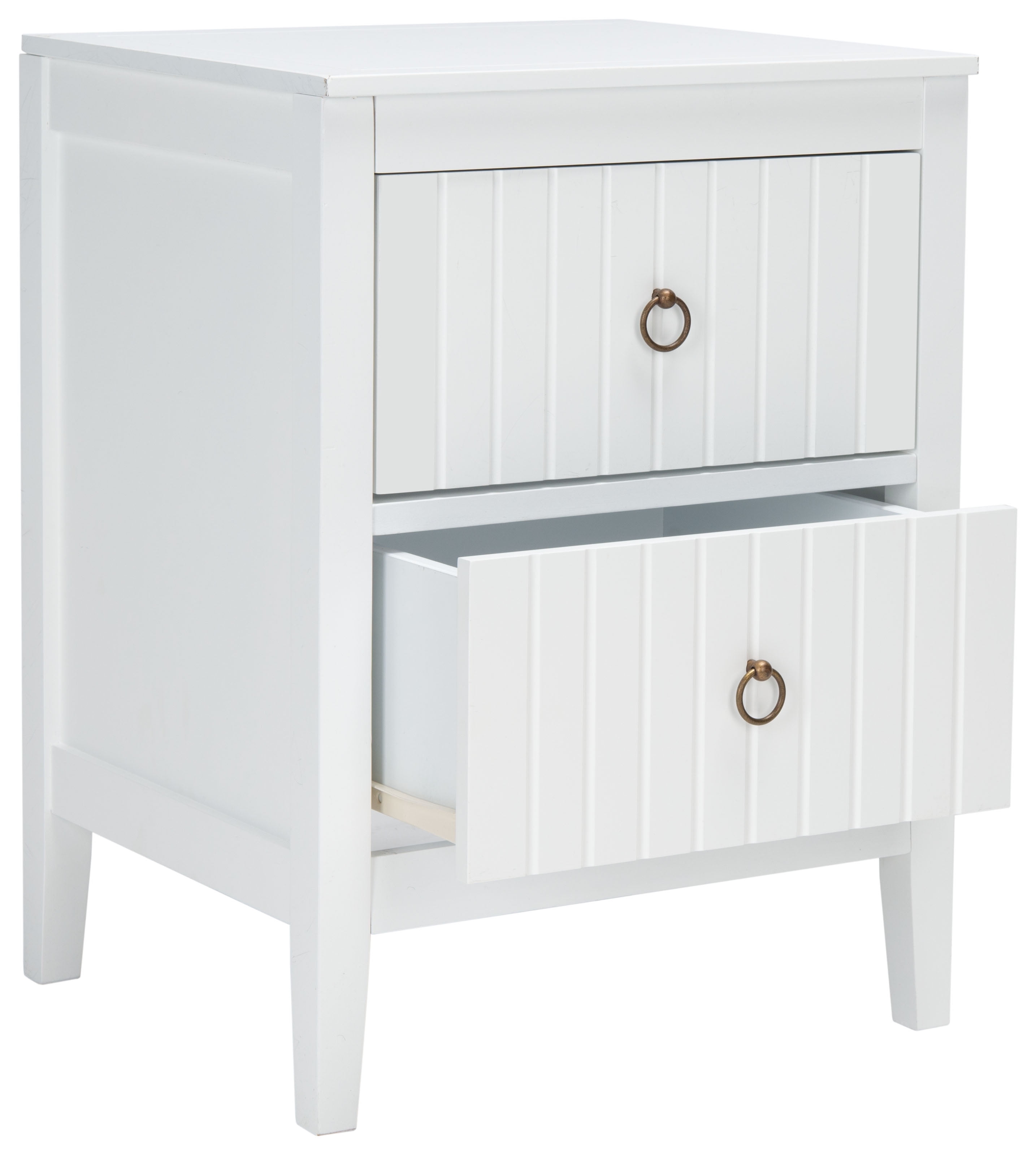 Tegan White Mahogany 2-Drawer Nightstand with Brass Ring Pulls