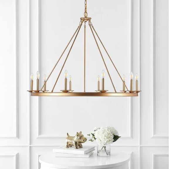 SAFAVIEH Telta 10 Light Industrial Adjustable Chandelier, Gold Painted