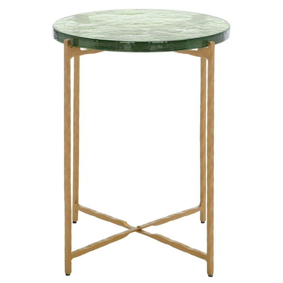 SAFAVIEH Tengah Round Glass Accent Table, Green/Brass (14.8 in. W x 14.8 in. D x 18.5 in. H)