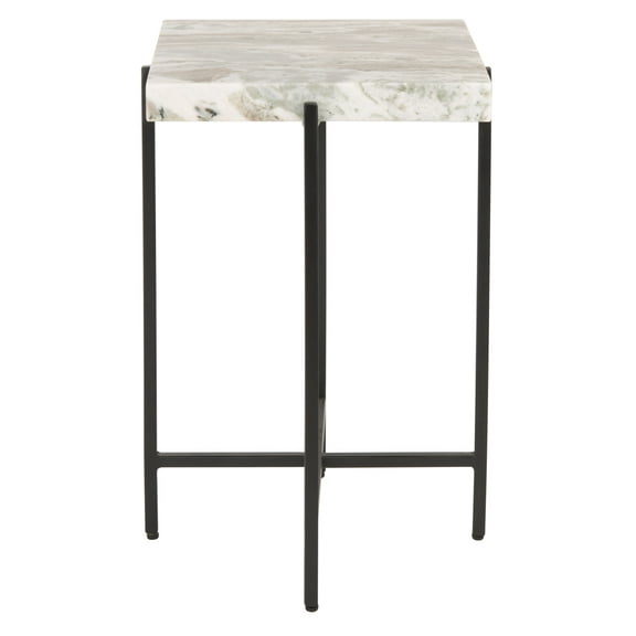 SAFAVIEH Tenzin Multi Gray Stone/Black Square Marble End Table (16.3 in. W x 16.3 in. D x 24.5 in. H)