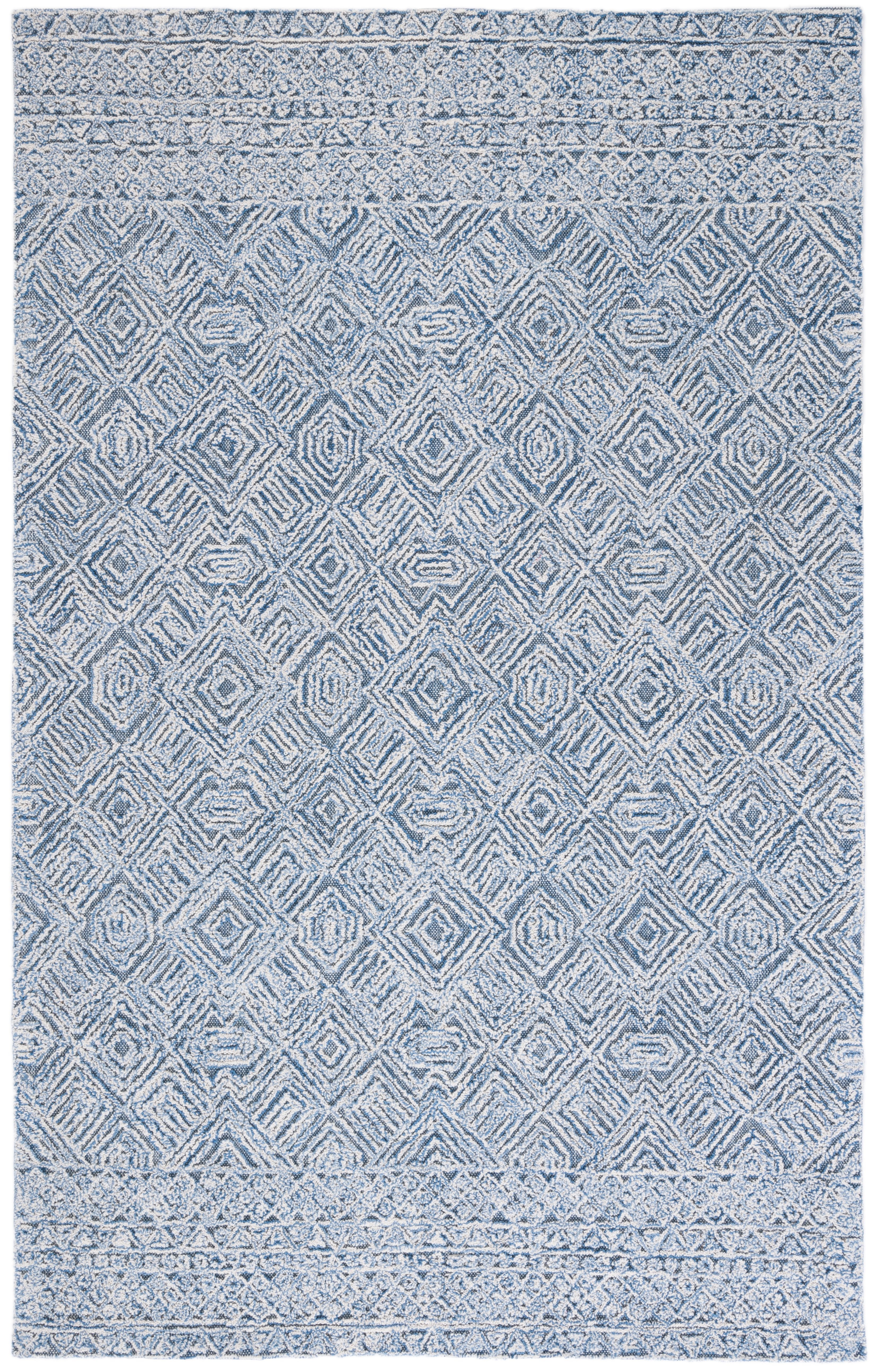 Blue and Ivory Hand-Tufted Wool Geometric Area Rug