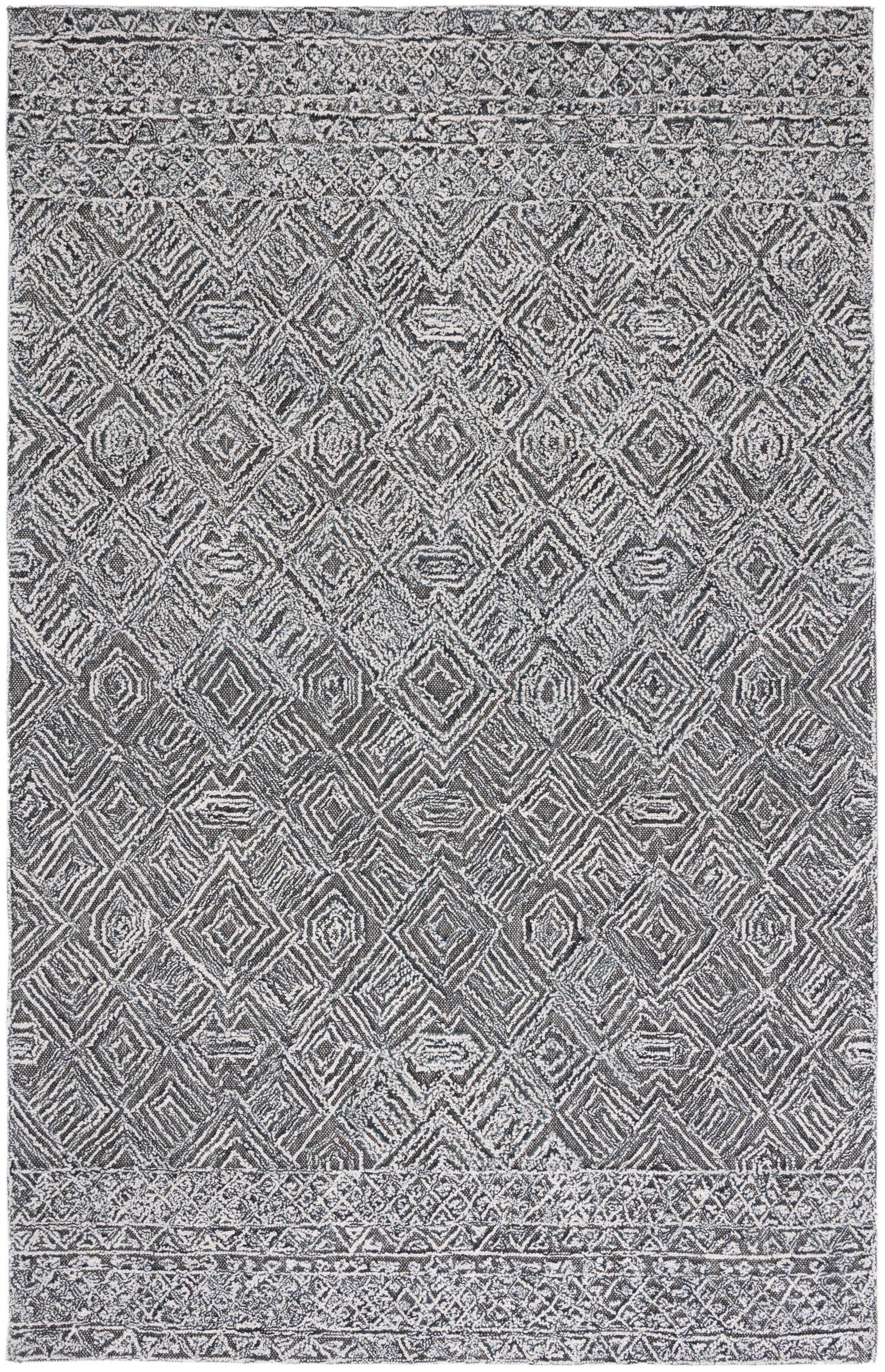 Black and Ivory Hand-Tufted Wool 8' x 10' Area Rug