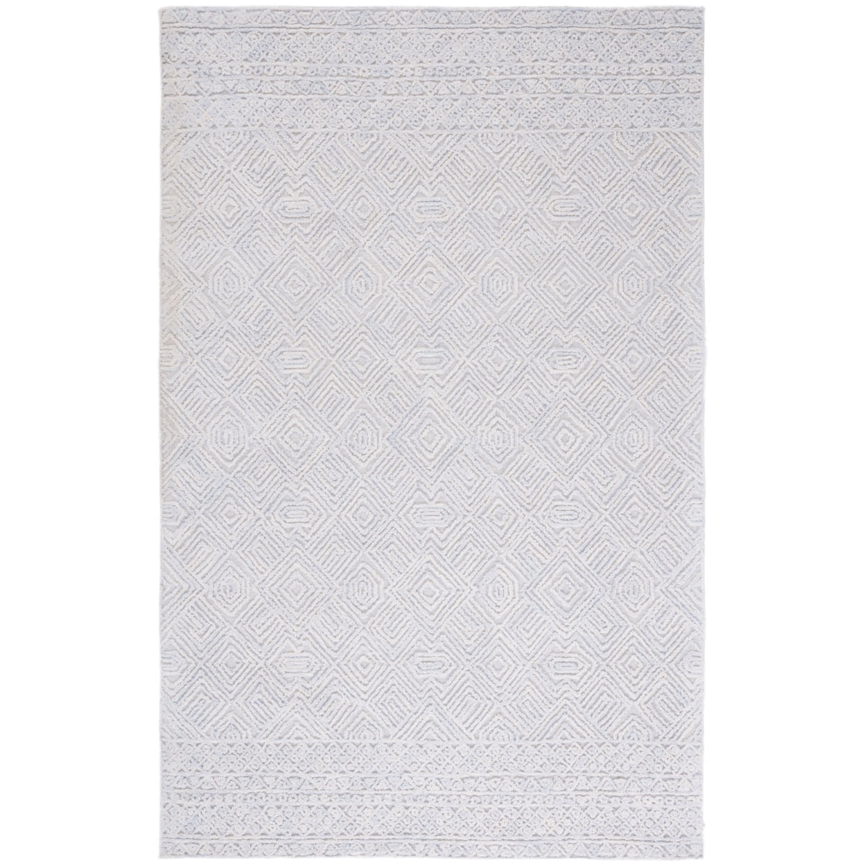 Grey and Ivory Geometric Wool Tufted Square Area Rug