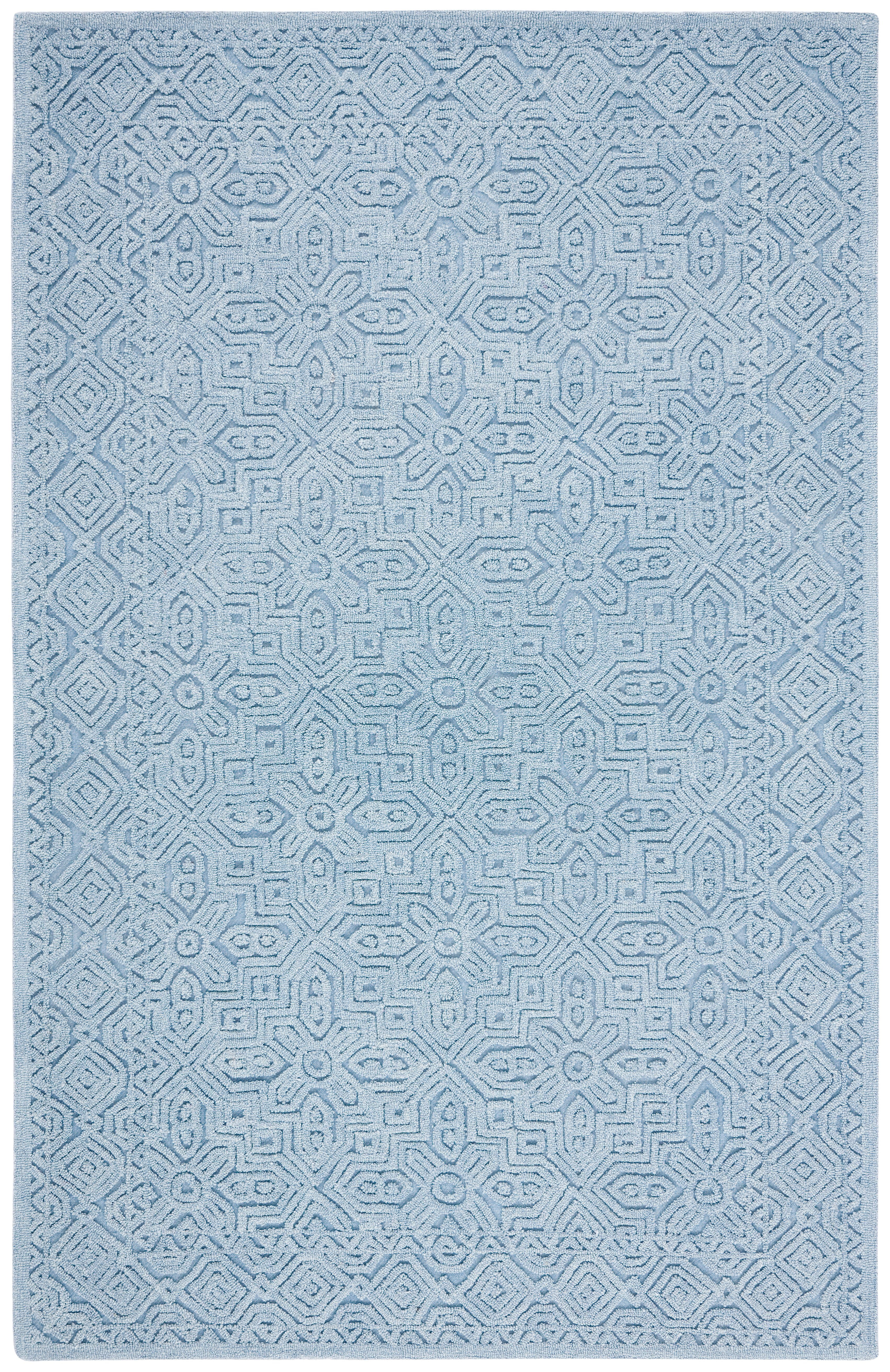 Blue Geometric Hand-Tufted Wool Area Rug 6' x 9'