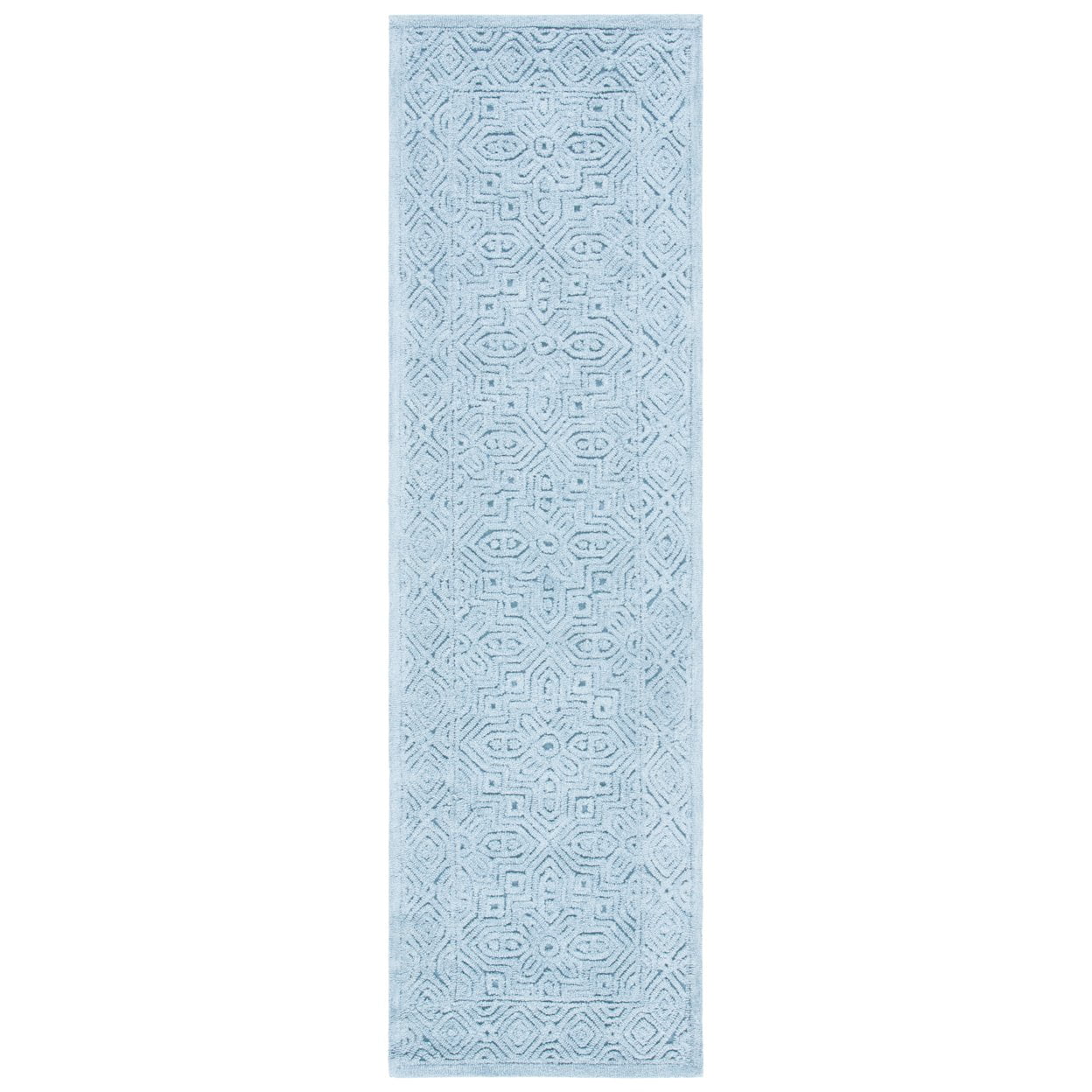 Hand-Tufted Geometric Blue Wool Runner Rug - 27in x 8in
