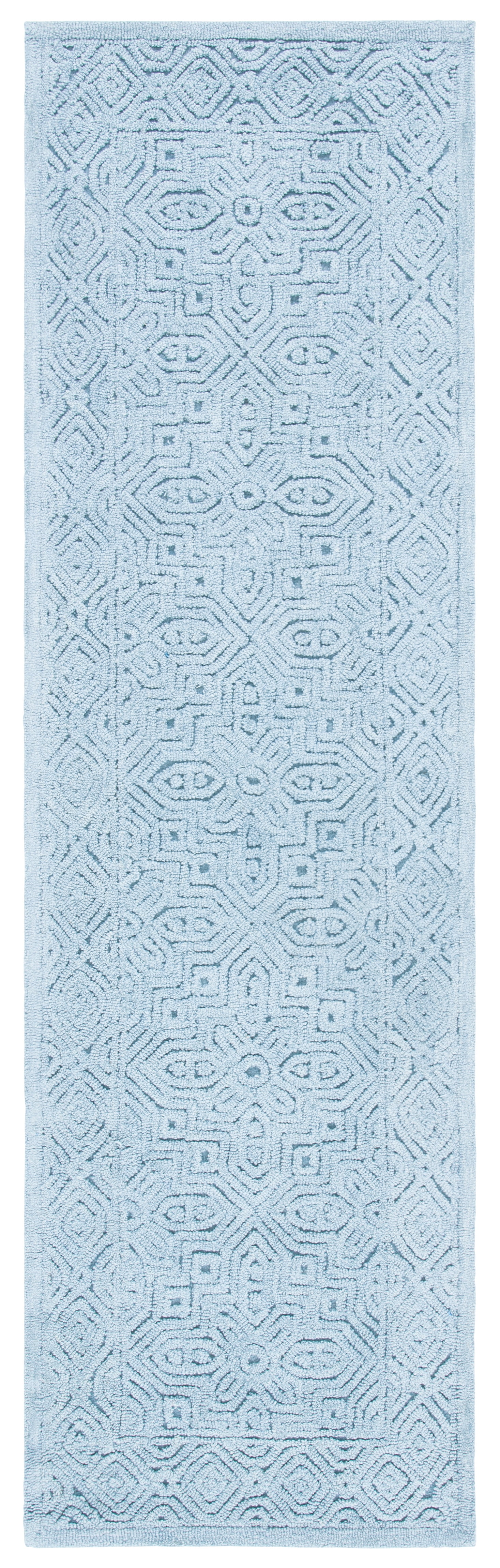 Hand-Tufted Geometric Blue Wool Runner Rug - 27in x 8in