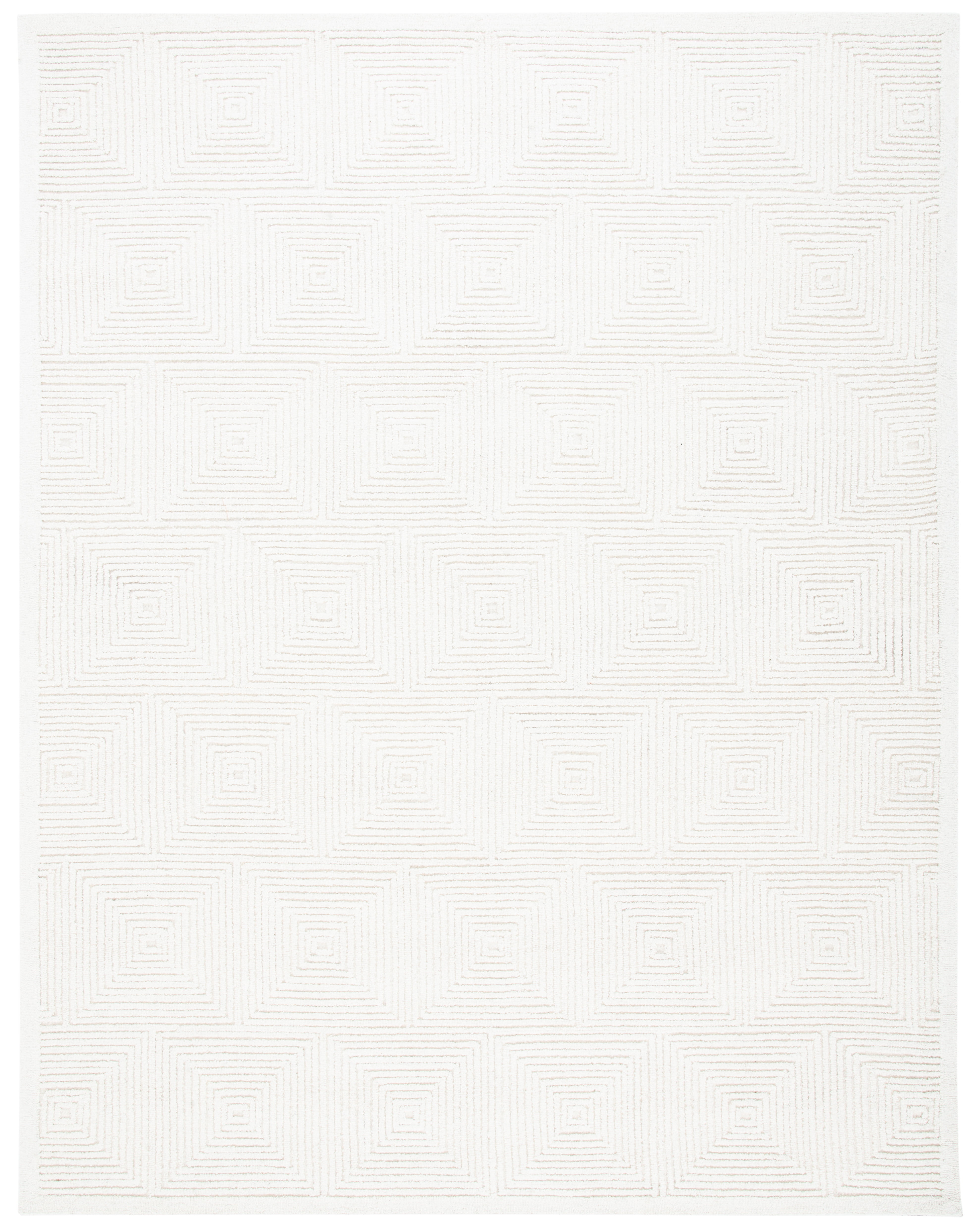 Ivory Geometric Handmade Wool Area Rug, 9' x 12'