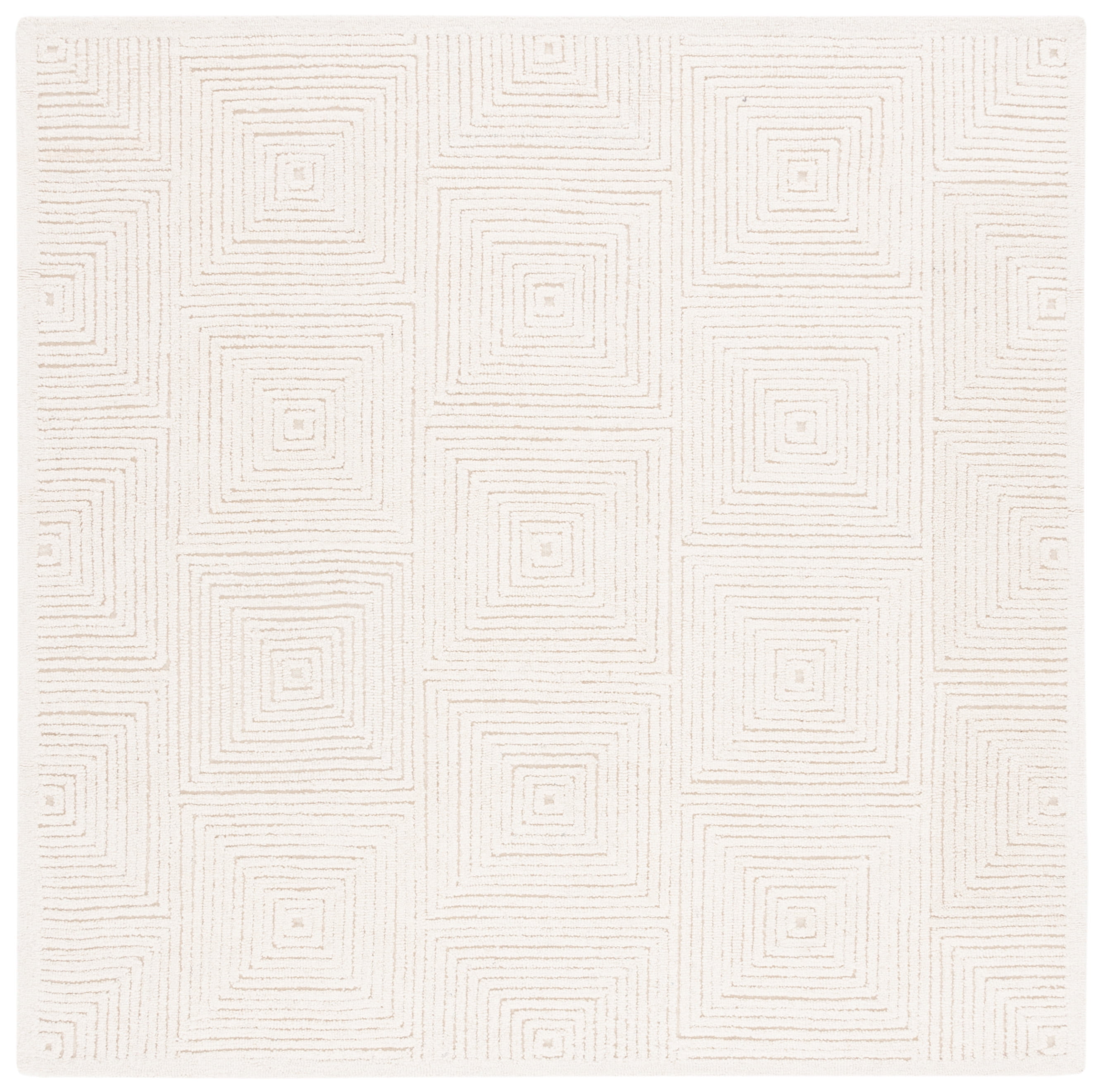 Ivory Square Hand-Tufted Wool Area Rug 4' x 4'