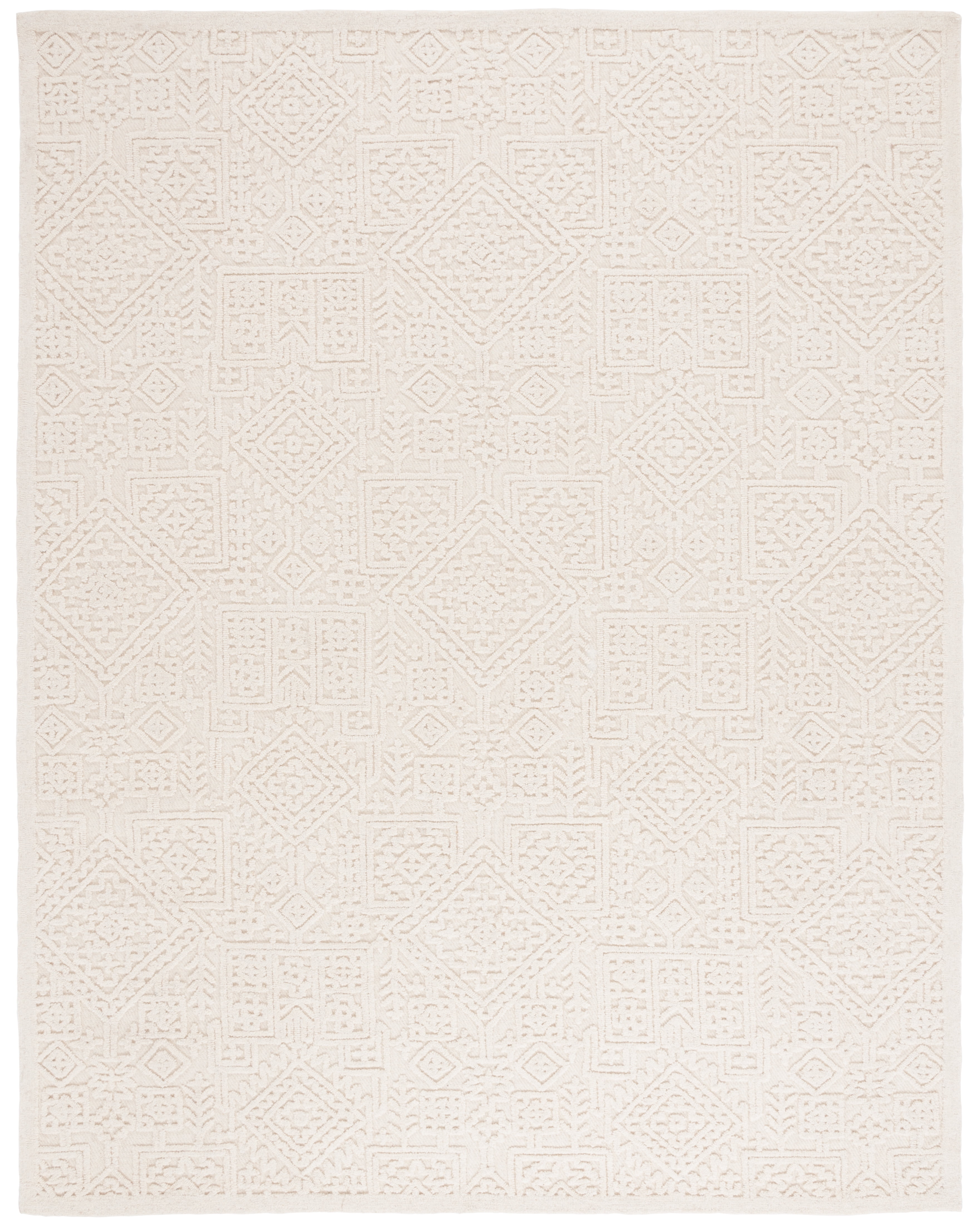 Ivory Geometric Hand-Tufted Wool Area Rug, 8' x 10'
