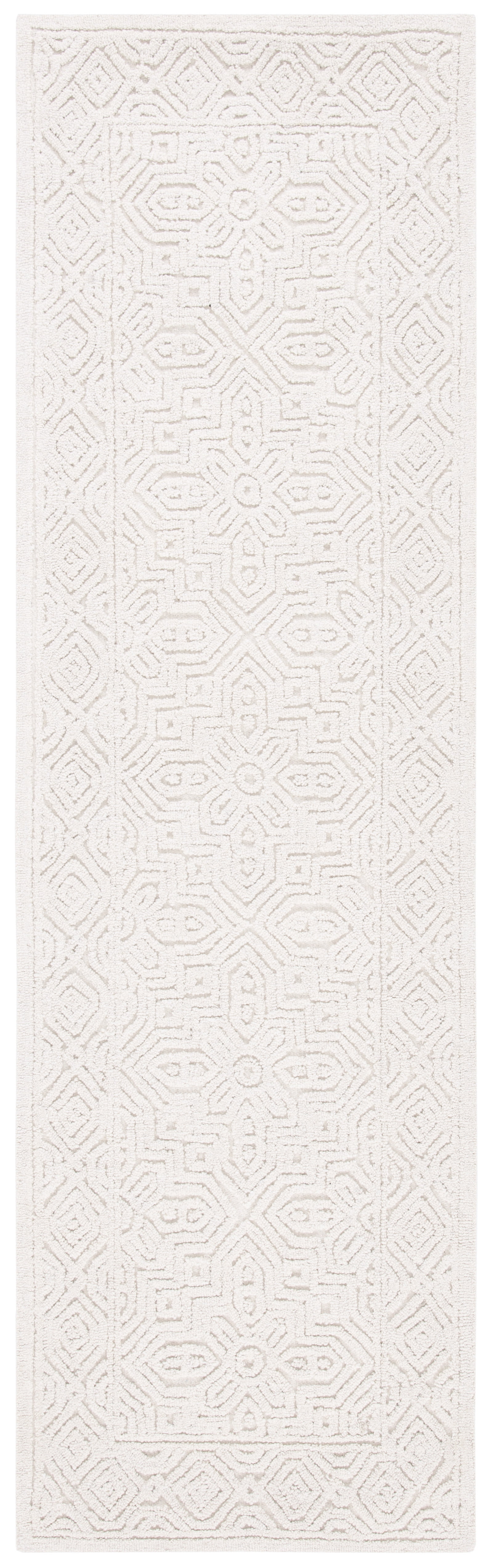 Ivory Geometric Hand-Tufted Wool Runner Rug, 2'3" x 8'
