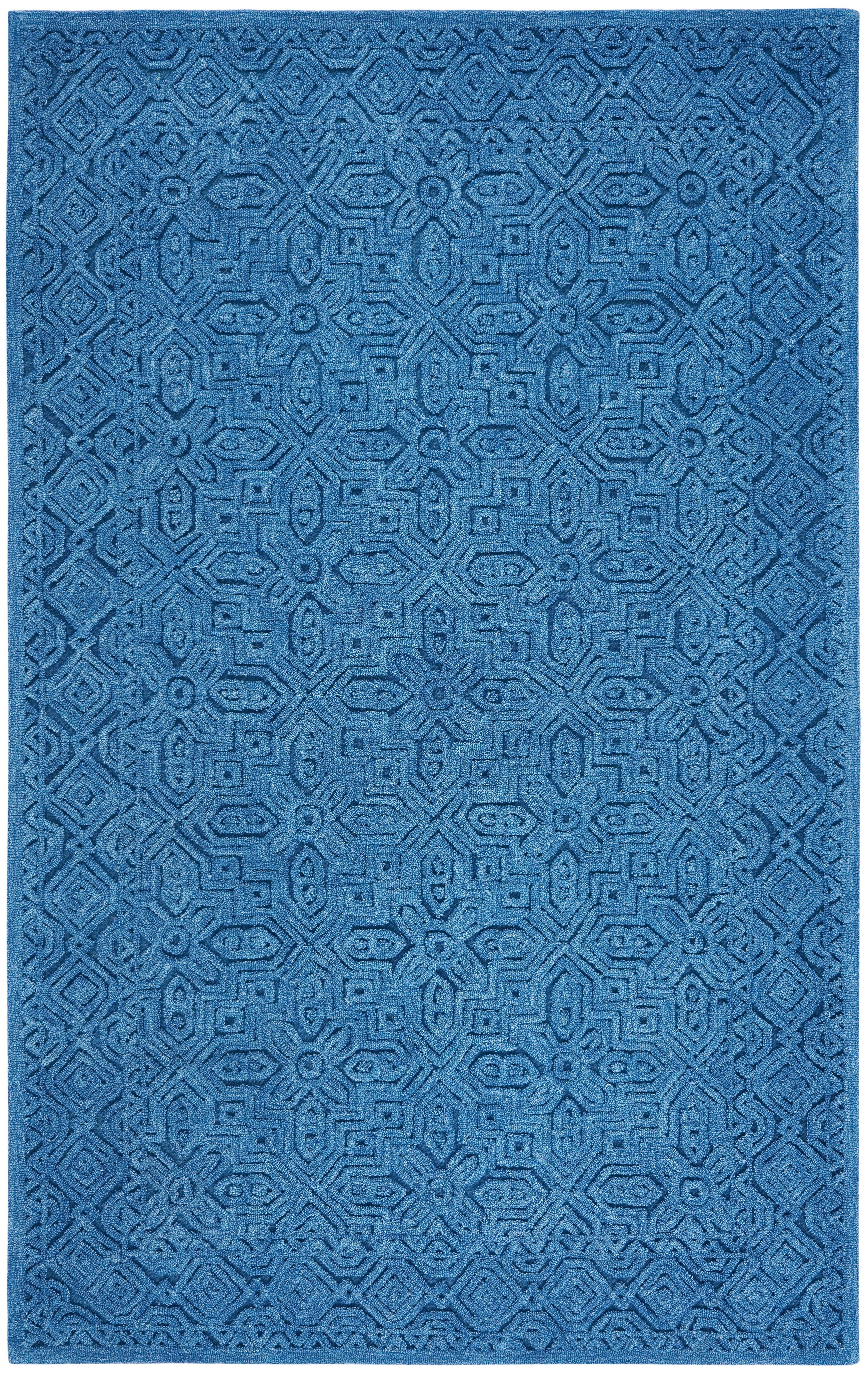 Blue Geometric Tufted Wool 6' x 9' Area Rug
