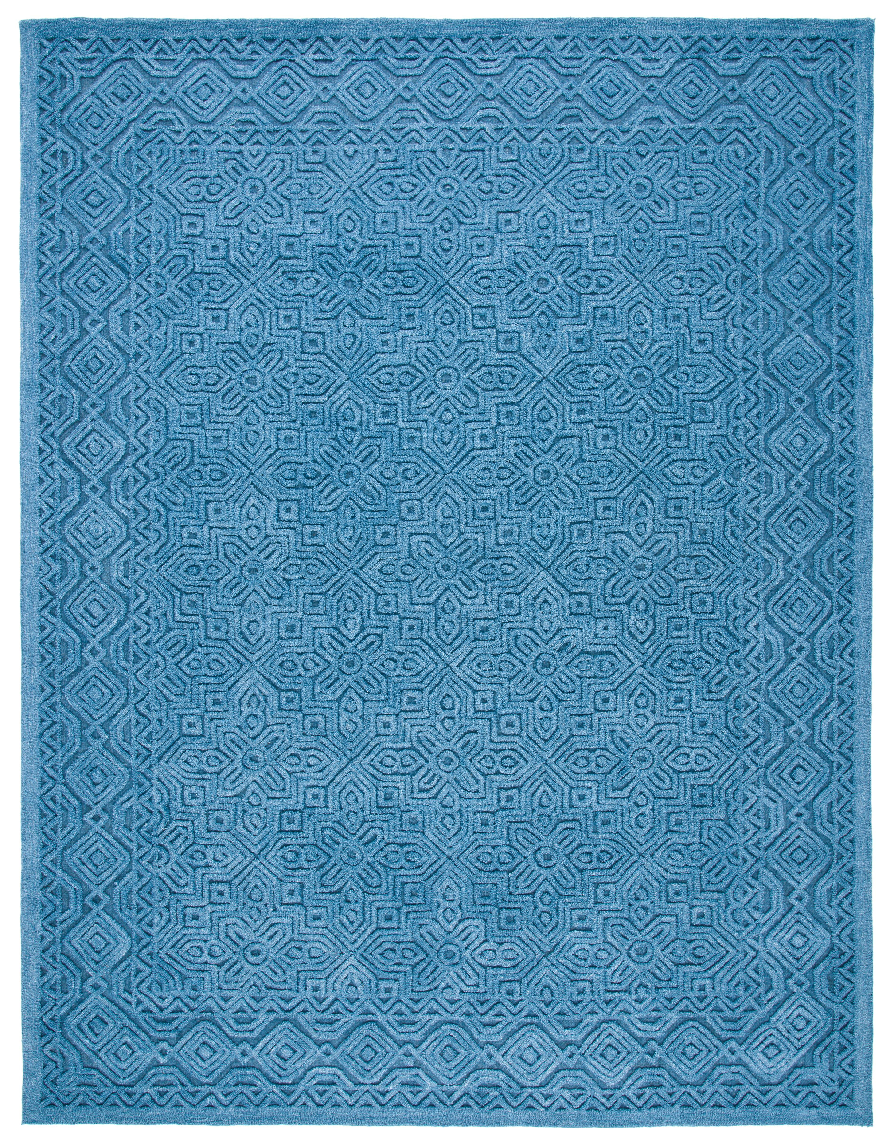 Handmade Blue Geometric Wool Area Rug